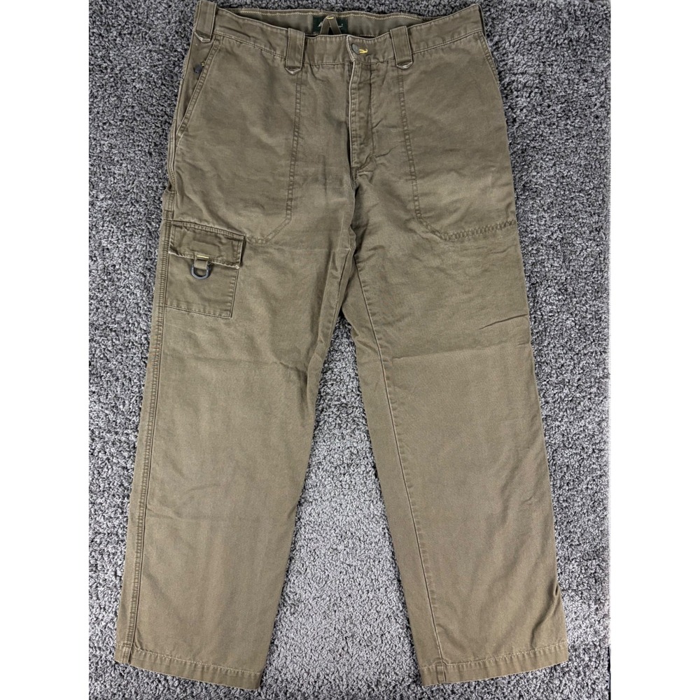 Eddie Bauer Mens 36x34 Canvas Cargo Pants Olive Brown Cotton Straight Leg Hiking